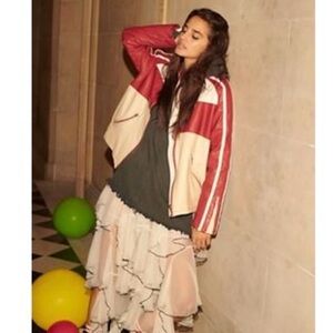 Free People Red and Cream Colorblock Jacket